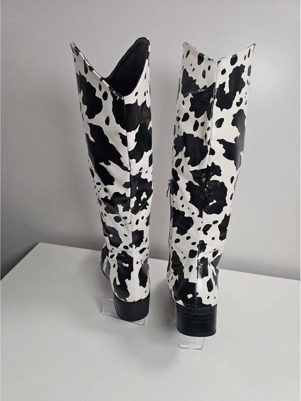 Cow Print Western Style Knee-High Boots Sz 40 - Picture 3 of 10